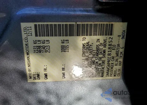 2012 Nissan Maxima S z USA, uszkodzony, nr VIN 1N4AA5AP4CC818852